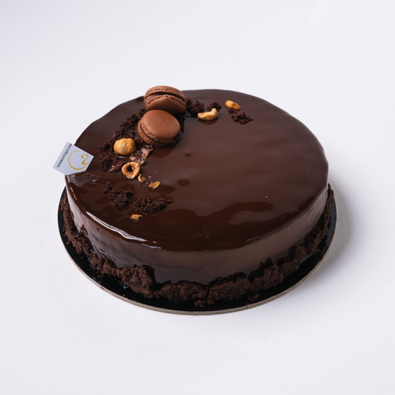Royal cake with layers of dark chocolate bavaroise, crunchy hazelnut and almond chocolate cake.
