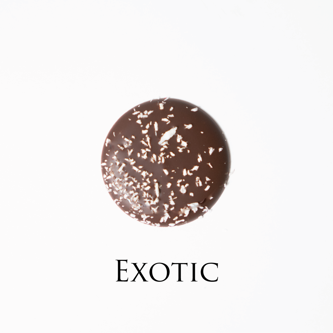 Exotic chocolate! Delicate chocolate palet, milk and dark collection. Yann Haute Patisserie, best cakes in this authentic & traditional French bakery & pastry shop in a yellow house in Calgary. Relais Desserts Pastry chef Yann Blanchard creates fresh desserts, cakes, macarons, ice cream, Canneles, croissants, baguette & bread.
