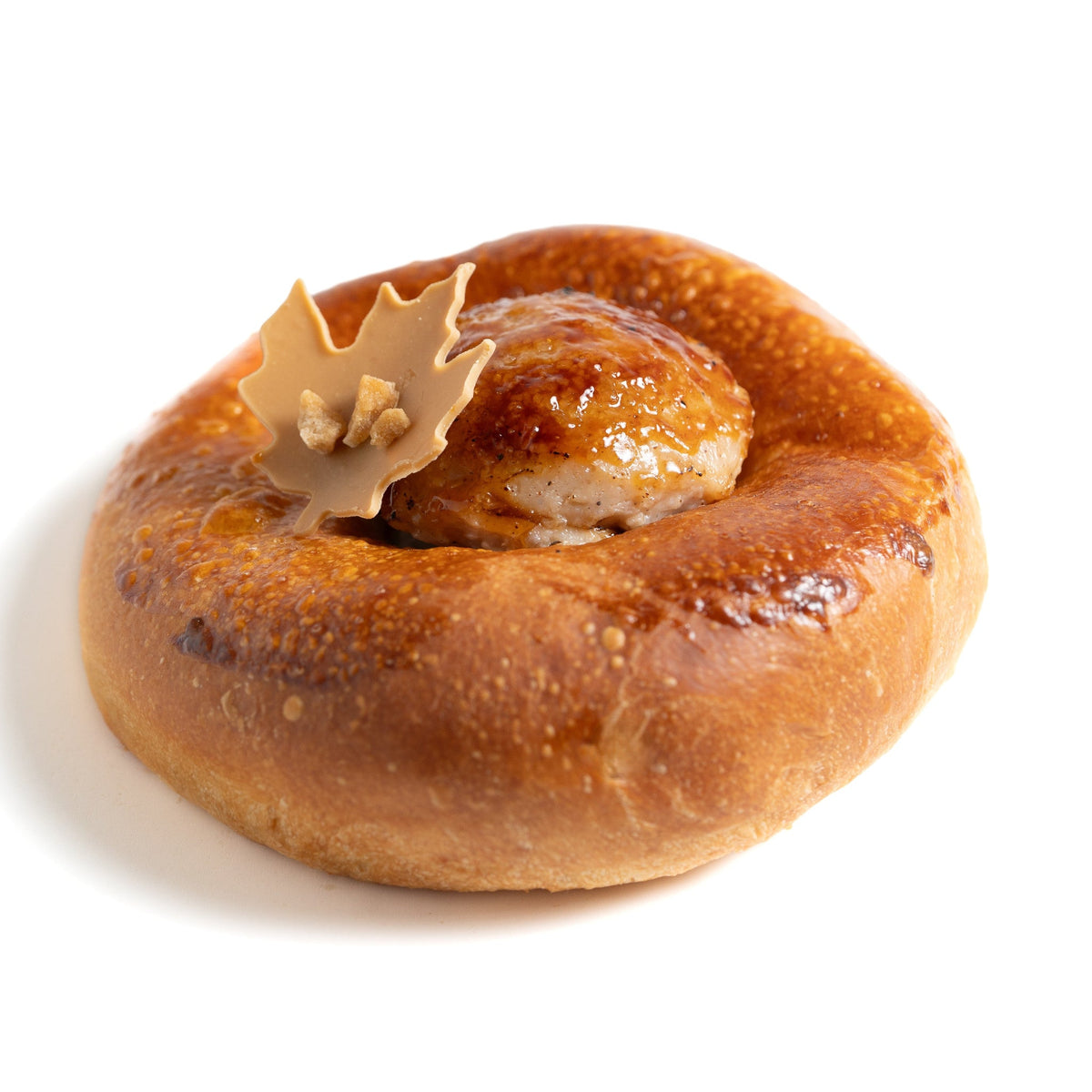French brioche filled with creamy crème brûlée, handcrafted for the Thanksgiving season at Yann Haute Patisserie in Calgary.