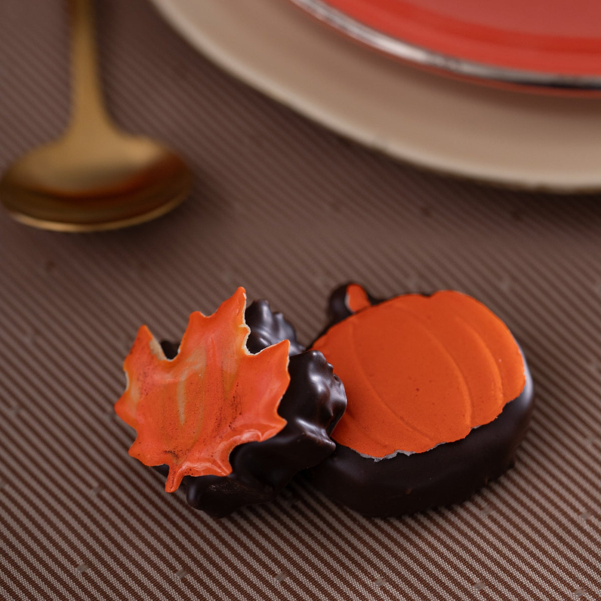 Festive individual Thanksgiving pastries with chocolate and autumn decorations, handcrafted in Calgary.