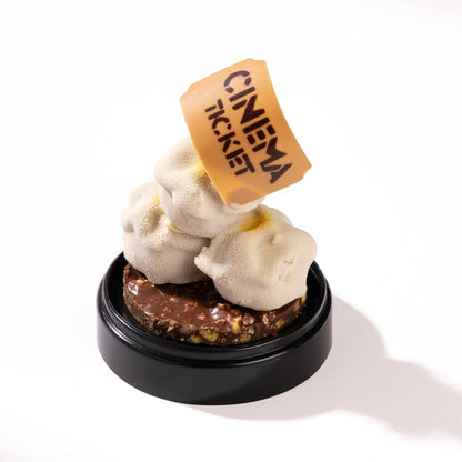 Collection of popcorn-inspired Father's Day desserts featuring corn crèmeux, chocolate bavaroise, caramel popcorn, and crunchy praline layers.