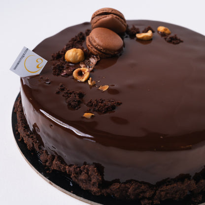 Royal chocolate cake with Valrhona dark chocolate bavaroise, hazelnut crunch and almond chocolate cake.