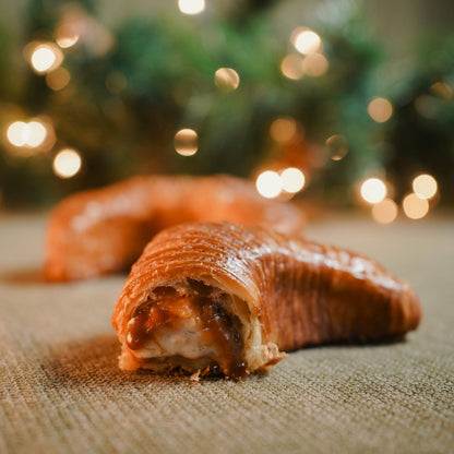 Nostalgic caramel rice pudding stuffed croissant, handmade in Calgary